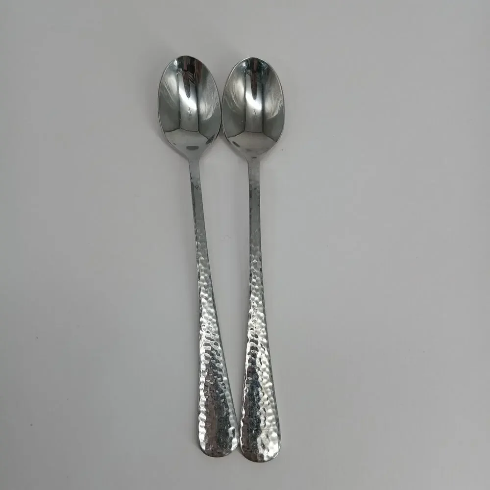 2X LH Tsp Reed and Barton OLDE ENGLISH HAMMERED Stainless Long Tea Malt Spoons